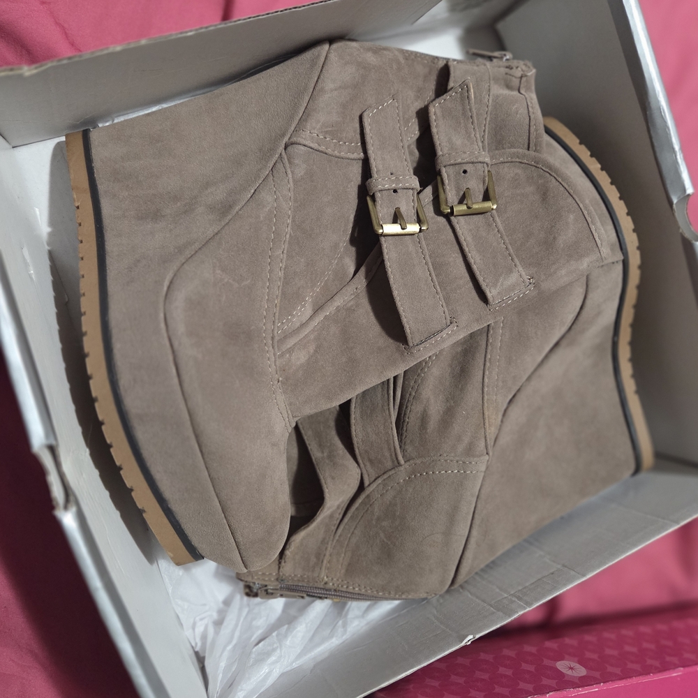 Shoe Dazzle Taupe Ankle Boots